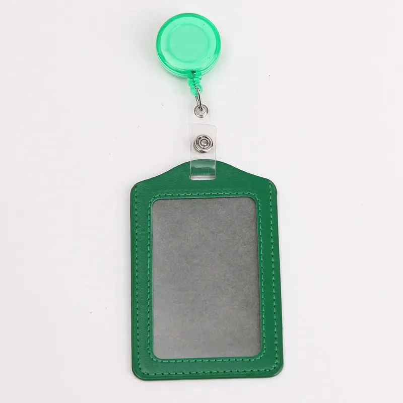 Women / Men Student Retractable Badge Reel ID Card Holder Cover Case Nurse Badge Lanyards Fashion PU Leather Card Holders Set