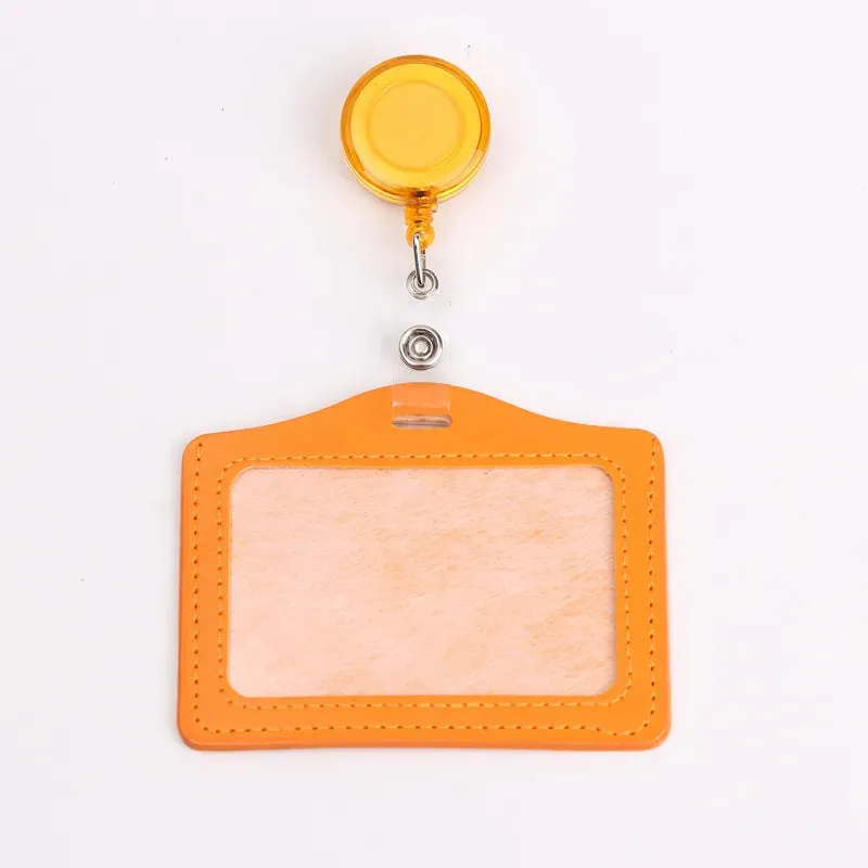 Women / Men Student Retractable Badge Reel ID Card Holder Cover Case Nurse Badge Lanyards Fashion PU Leather Card Holders Set