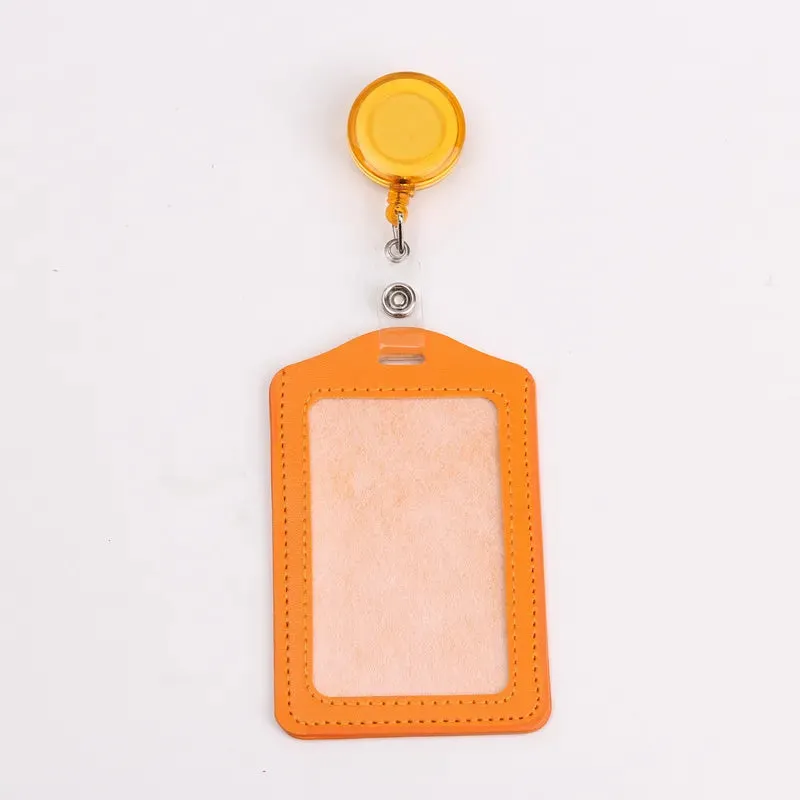 Women / Men Student Retractable Badge Reel ID Card Holder Cover Case Nurse Badge Lanyards Fashion PU Leather Card Holders Set