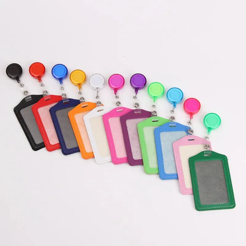 Women / Men Student Retractable Badge Reel ID Card Holder Cover Case Nurse Badge Lanyards Fashion PU Leather Card Holders Set