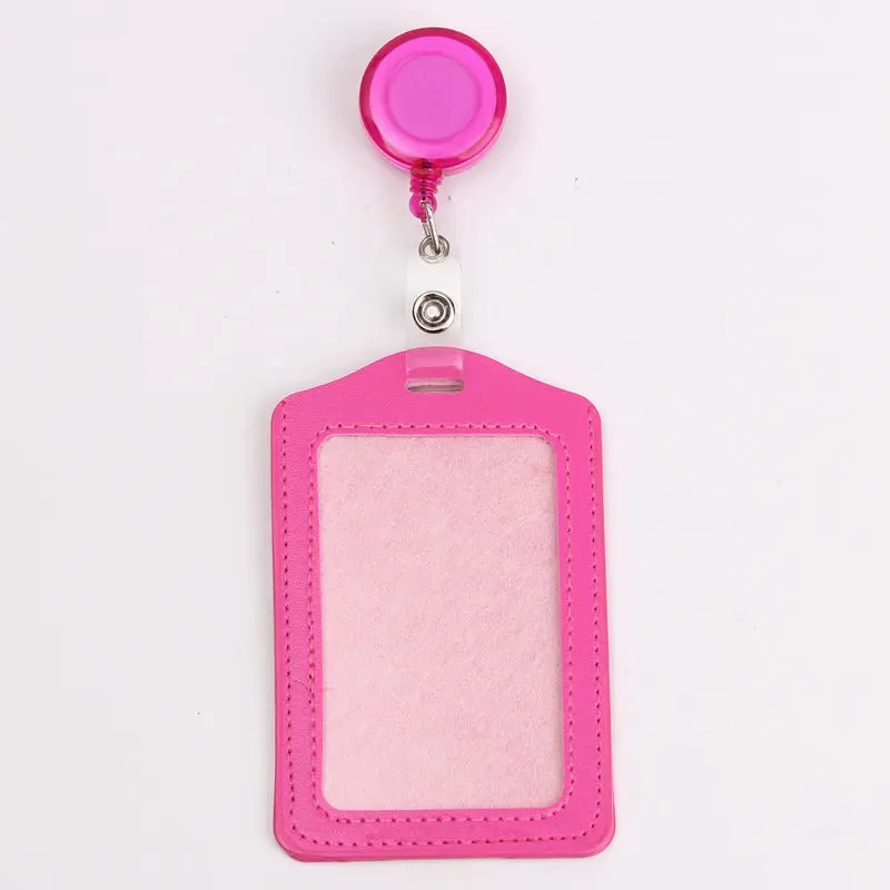 Women / Men Student Retractable Badge Reel ID Card Holder Cover Case Nurse Badge Lanyards Fashion PU Leather Card Holders Set