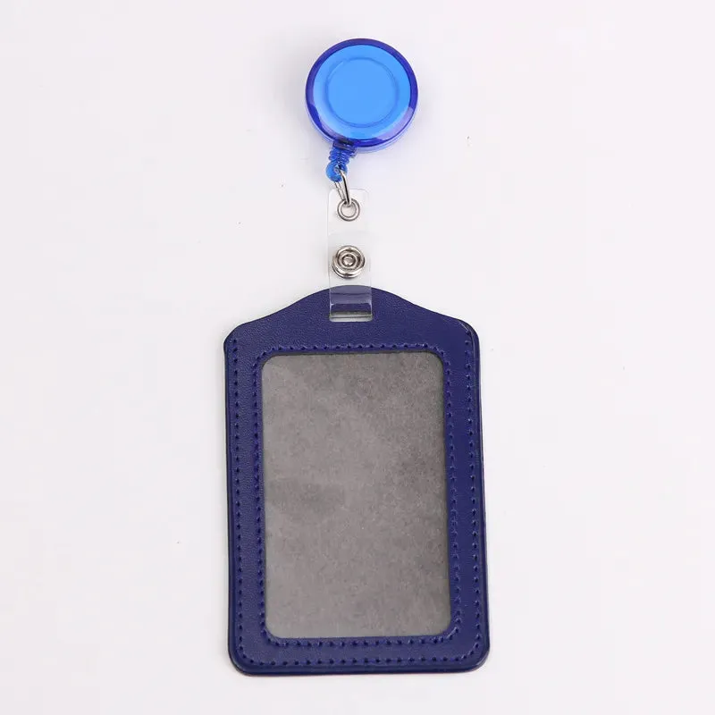 Women / Men Student Retractable Badge Reel ID Card Holder Cover Case Nurse Badge Lanyards Fashion PU Leather Card Holders Set