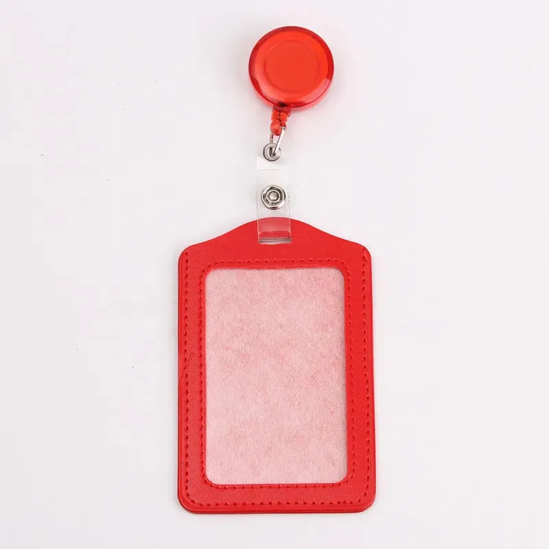 Women / Men Student Retractable Badge Reel ID Card Holder Cover Case Nurse Badge Lanyards Fashion PU Leather Card Holders Set