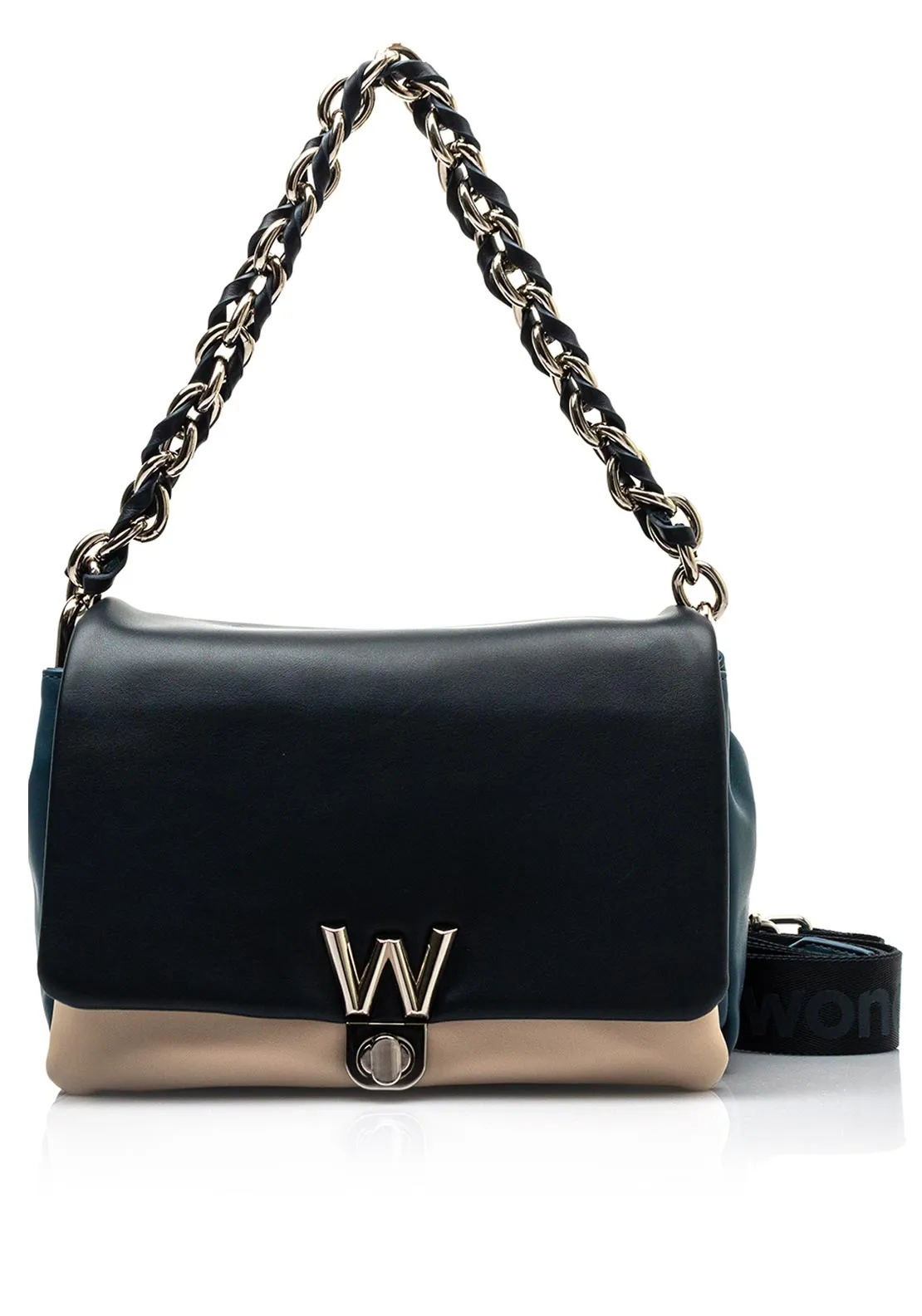 Wonders Canvas Strap Crossbody Bag with Chain, Navy