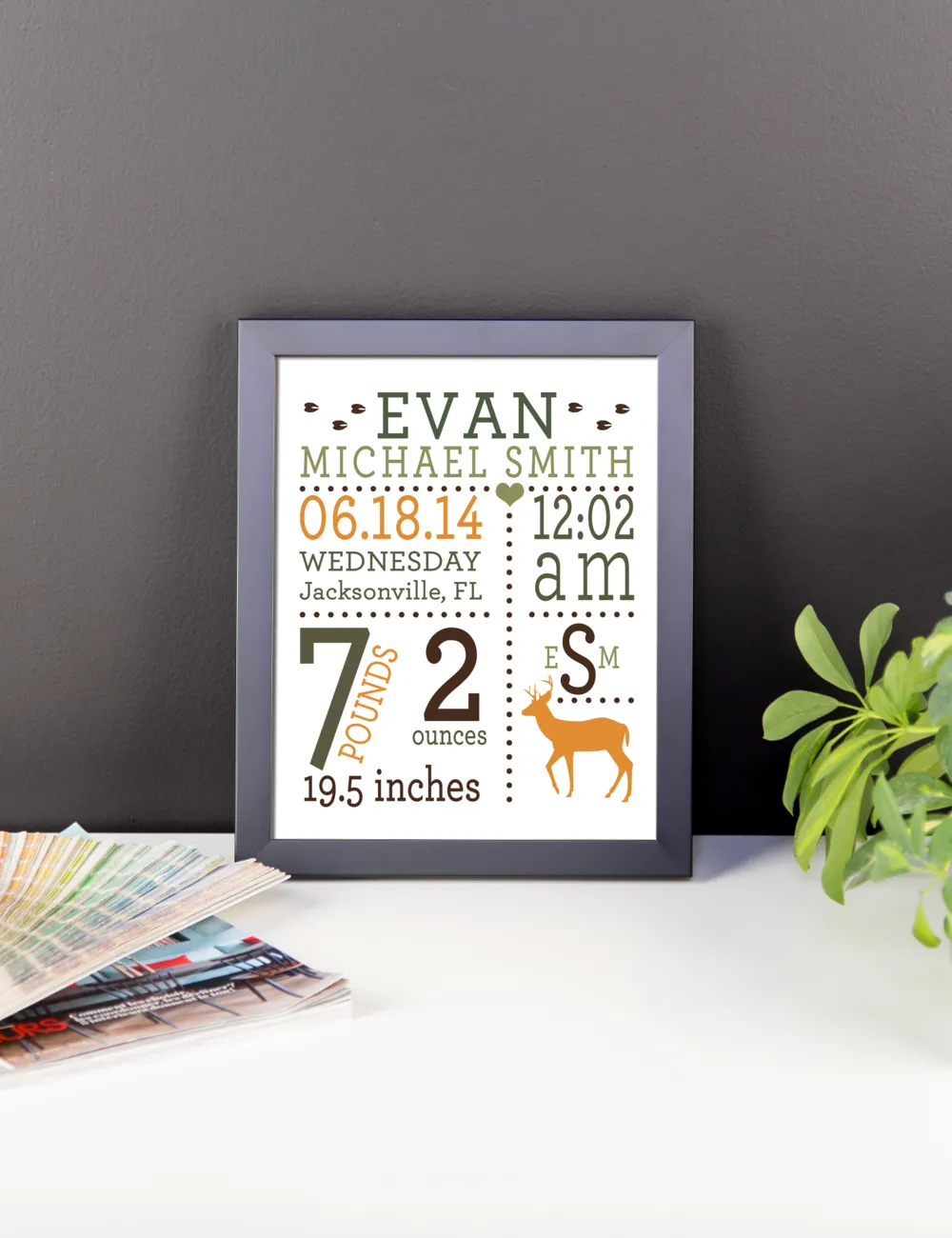Woodland Deer Baby Birth Stats Nursery Wall Art