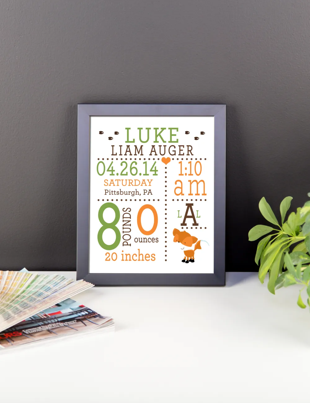 Woodland Fox Baby Birth Stats Nursery Wall Art