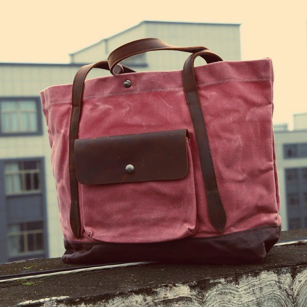 Woosir Oversized Waxed Canvas Tote Bag with Pocket