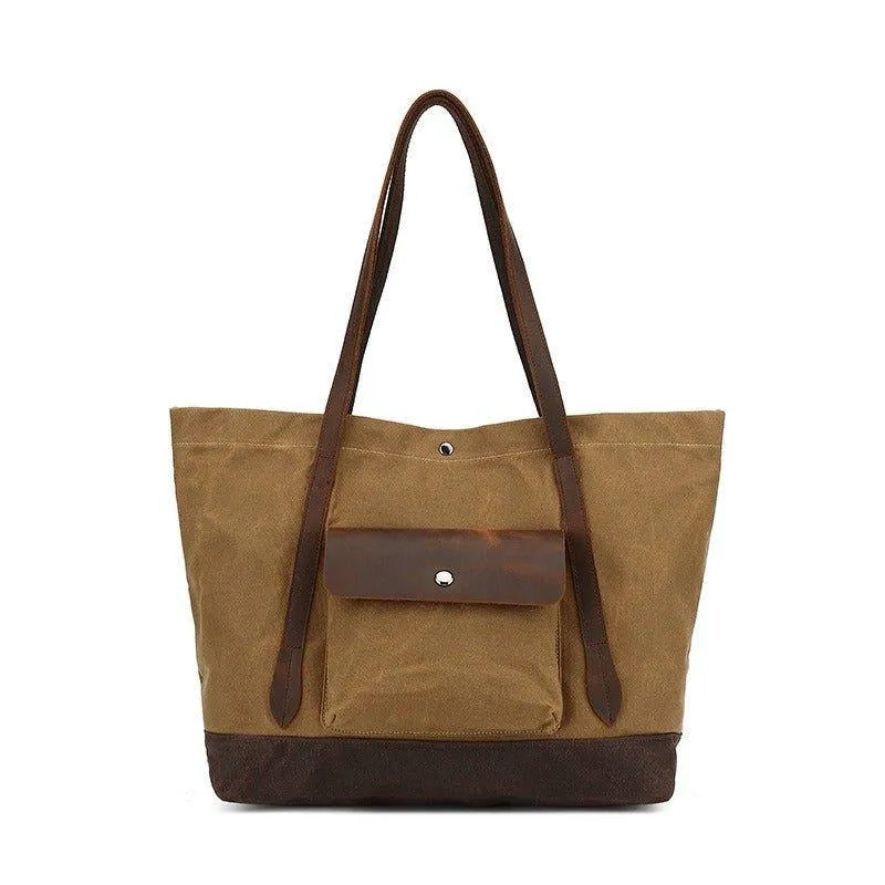 Woosir Oversized Waxed Canvas Tote Bag with Pocket