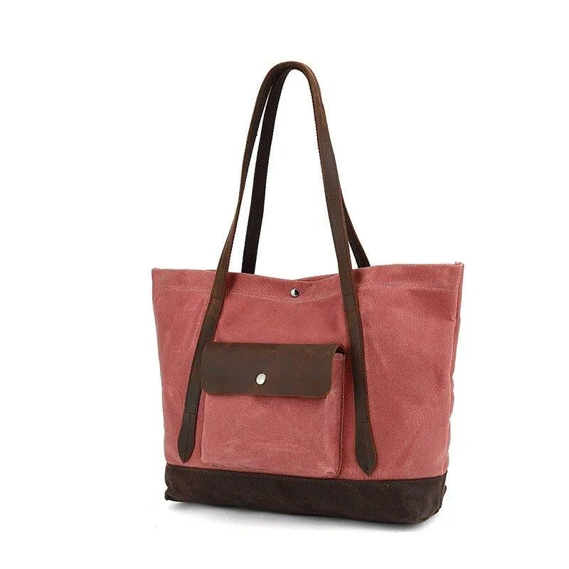 Woosir Oversized Waxed Canvas Tote Bag with Pocket