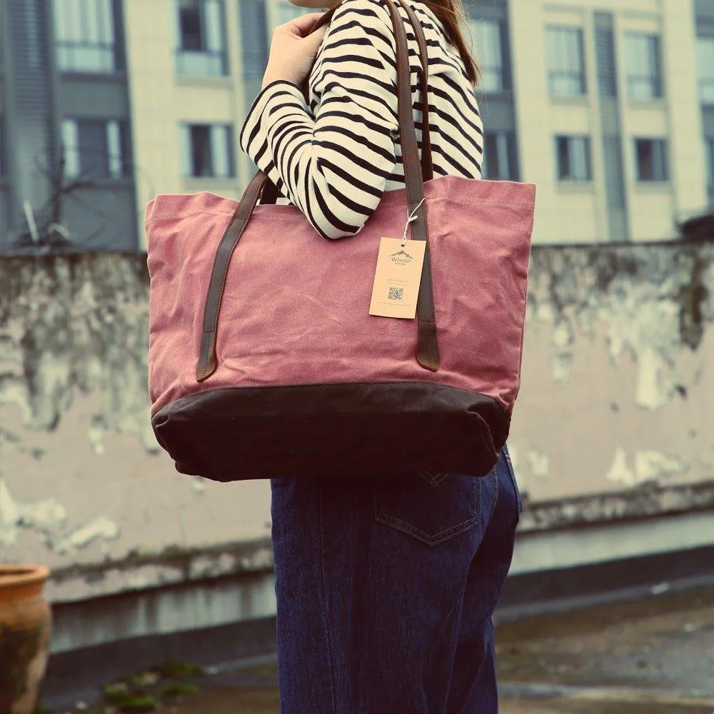Woosir Oversized Waxed Canvas Tote Bag with Pocket