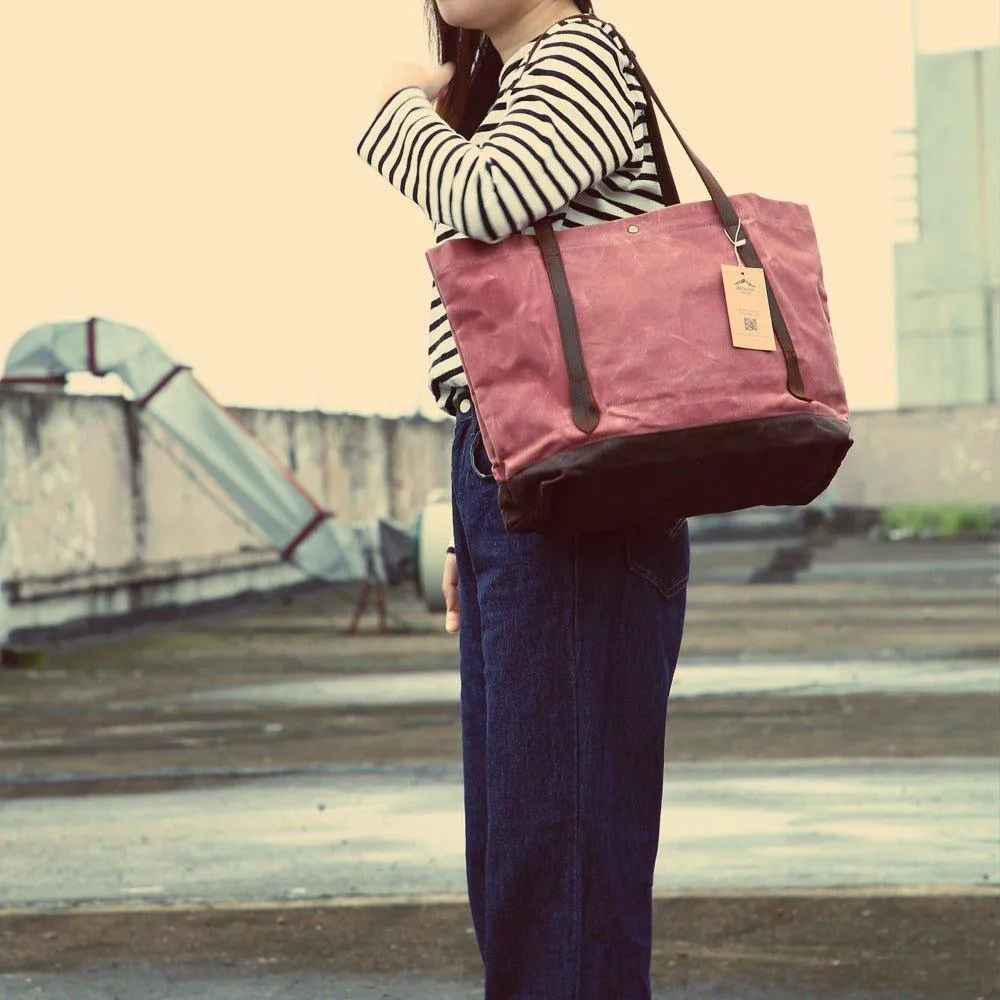 Woosir Oversized Waxed Canvas Tote Bag with Pocket