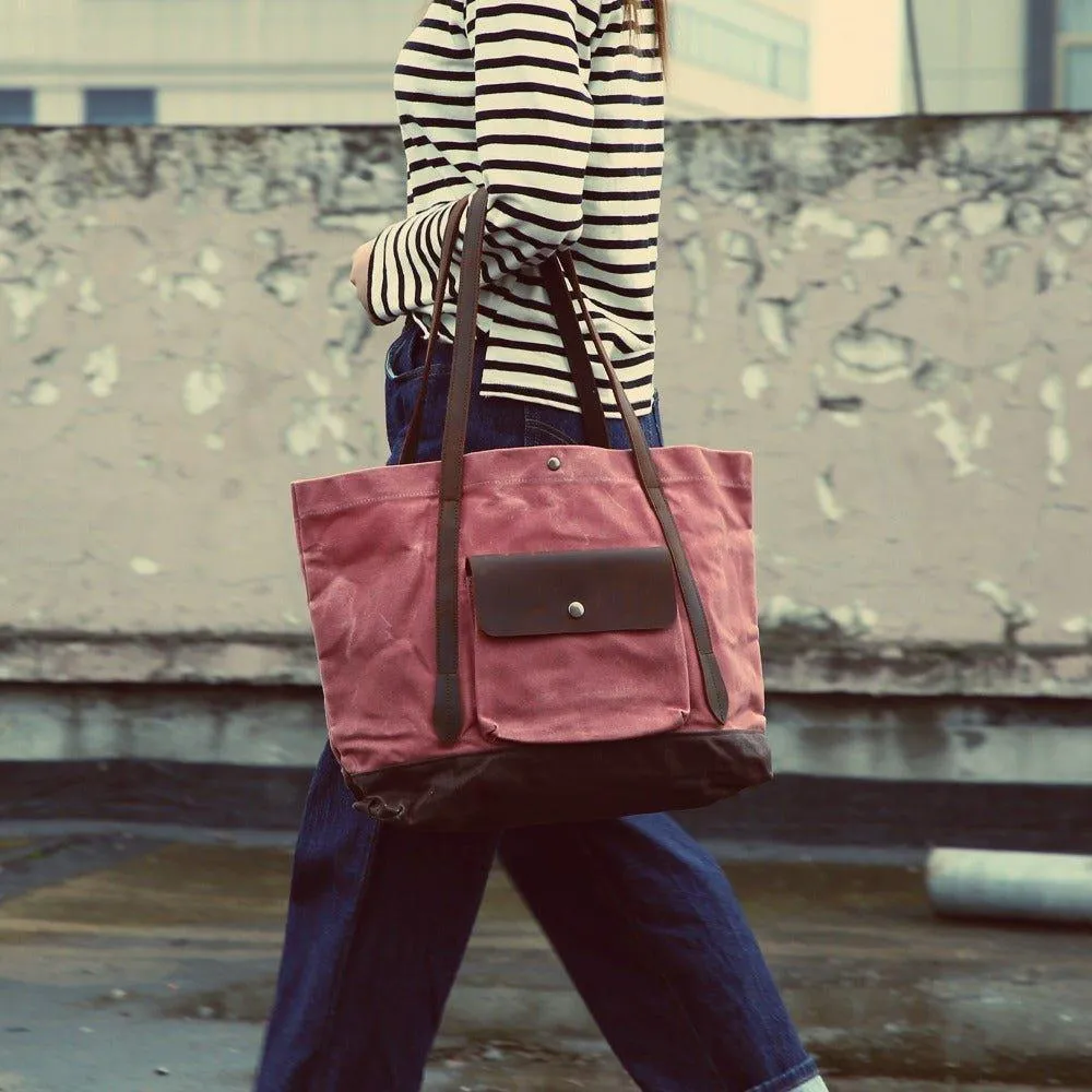 Woosir Oversized Waxed Canvas Tote Bag with Pocket