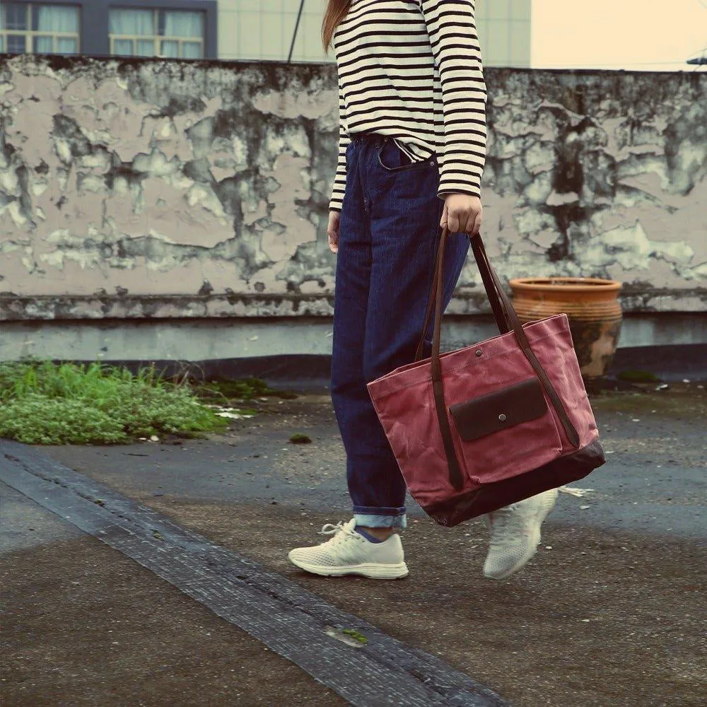 Woosir Oversized Waxed Canvas Tote Bag with Pocket