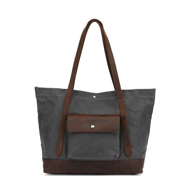 Woosir Oversized Waxed Canvas Tote Bag with Pocket