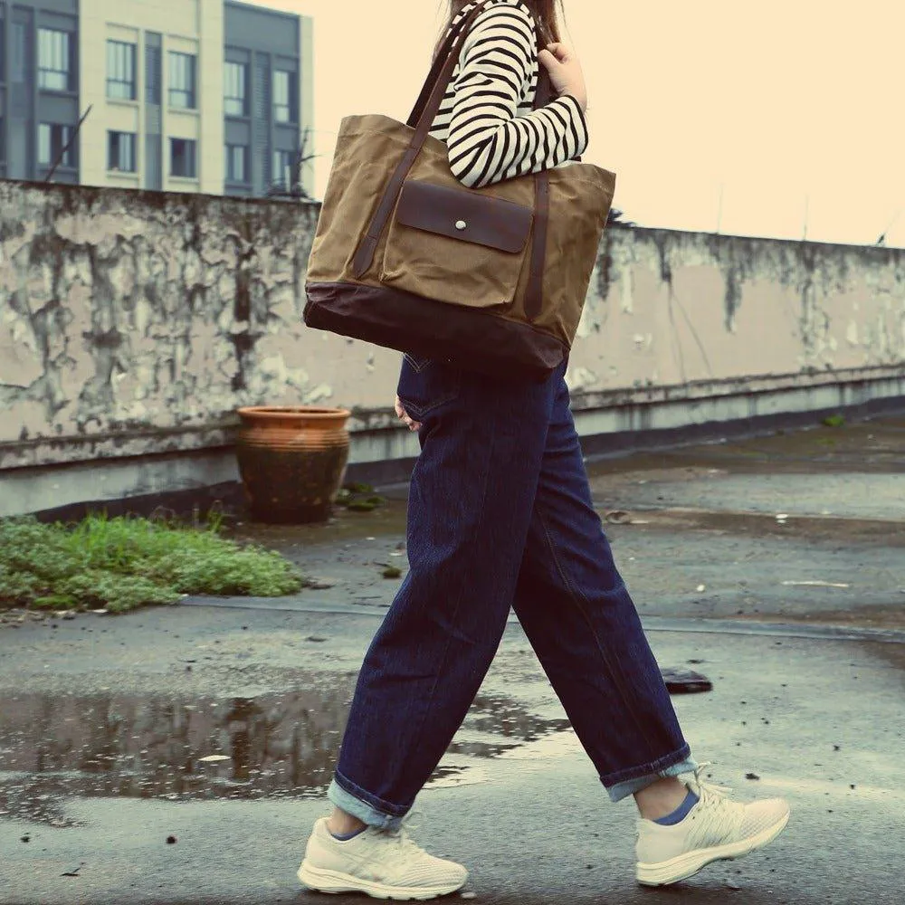 Woosir Oversized Waxed Canvas Tote Bag with Pocket