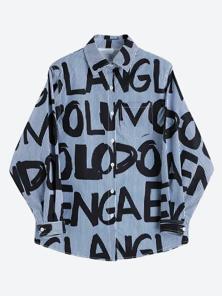 Y2K Letter Print Shirt with Bustier
