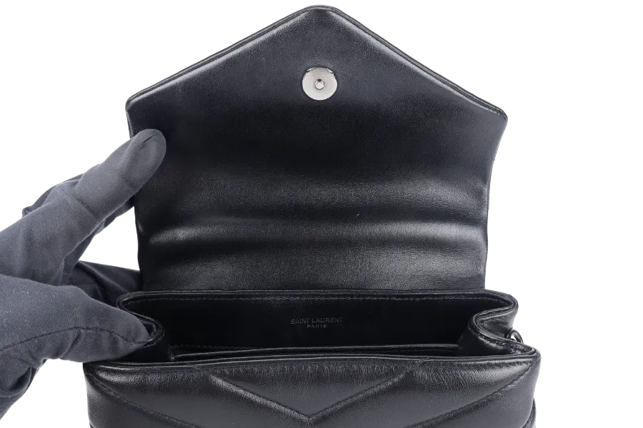 YVES SAINT LAURENT (YSL) LOULOU TOY SO BLACK WITH BLACK CALFSKIN WITH STRAPS AND DUST COVER