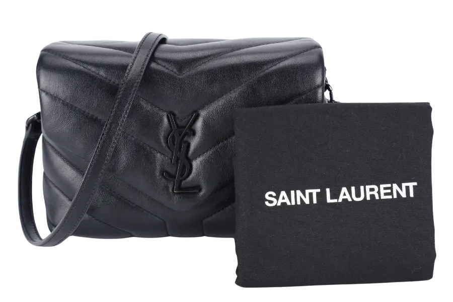 YVES SAINT LAURENT (YSL) LOULOU TOY SO BLACK WITH BLACK CALFSKIN WITH STRAPS AND DUST COVER