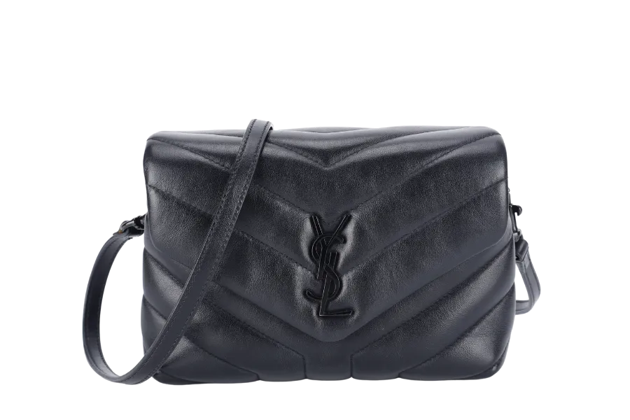 YVES SAINT LAURENT (YSL) LOULOU TOY SO BLACK WITH BLACK CALFSKIN WITH STRAPS AND DUST COVER