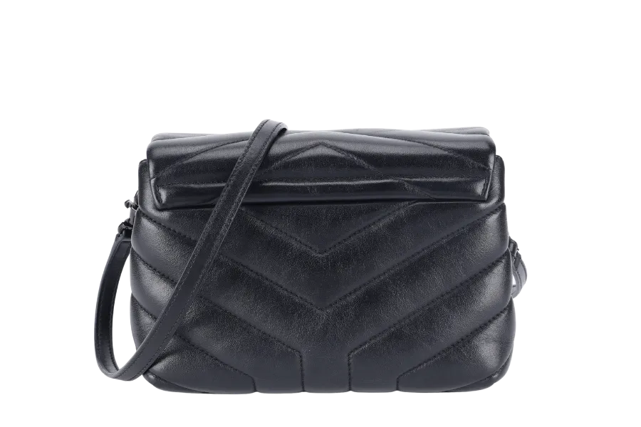YVES SAINT LAURENT (YSL) LOULOU TOY SO BLACK WITH BLACK CALFSKIN WITH STRAPS AND DUST COVER