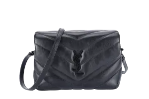 YVES SAINT LAURENT (YSL) LOULOU TOY SO BLACK WITH BLACK CALFSKIN WITH STRAPS AND DUST COVER